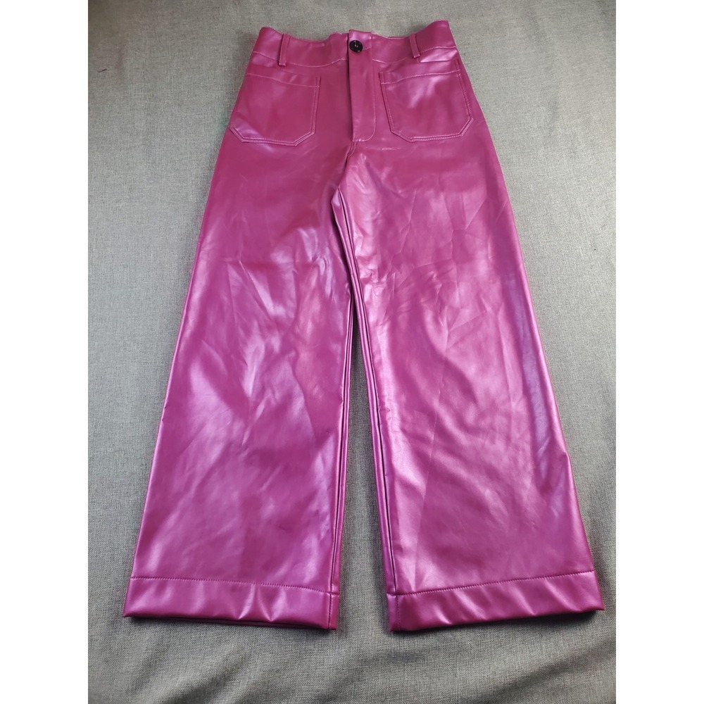 Anthropologie Maeve The Colette Faux Leather Crop Wide Leg Pants 27 Pink Fuchsia